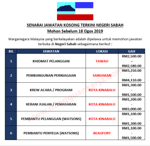 Senarai Jawatan Kosong Terkini Negeri Sabah - Mohon Sebelum 18 Ogos ...