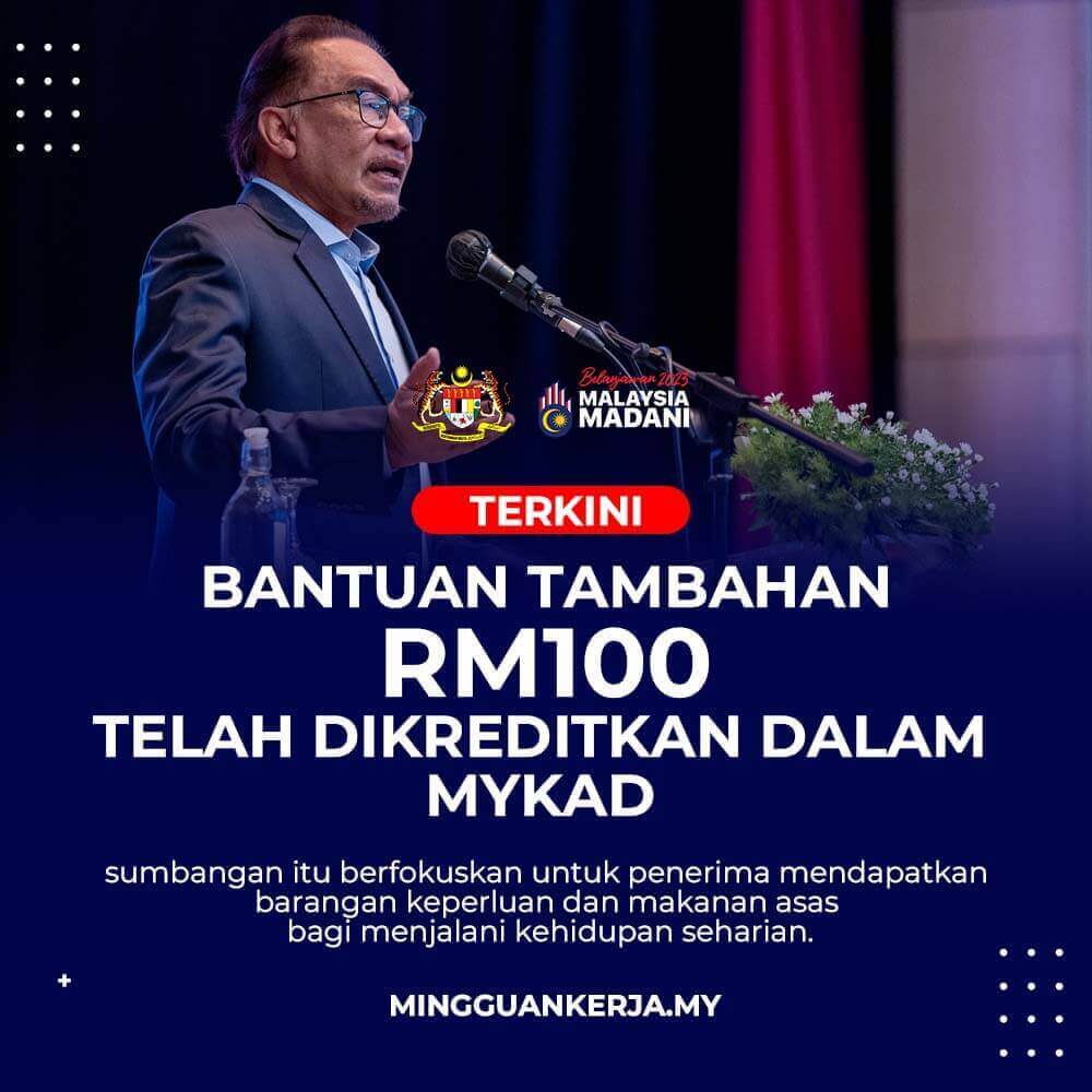 Bantuan RM100 Telah Dikreditkan Dalam MyKad -Mingguankerja