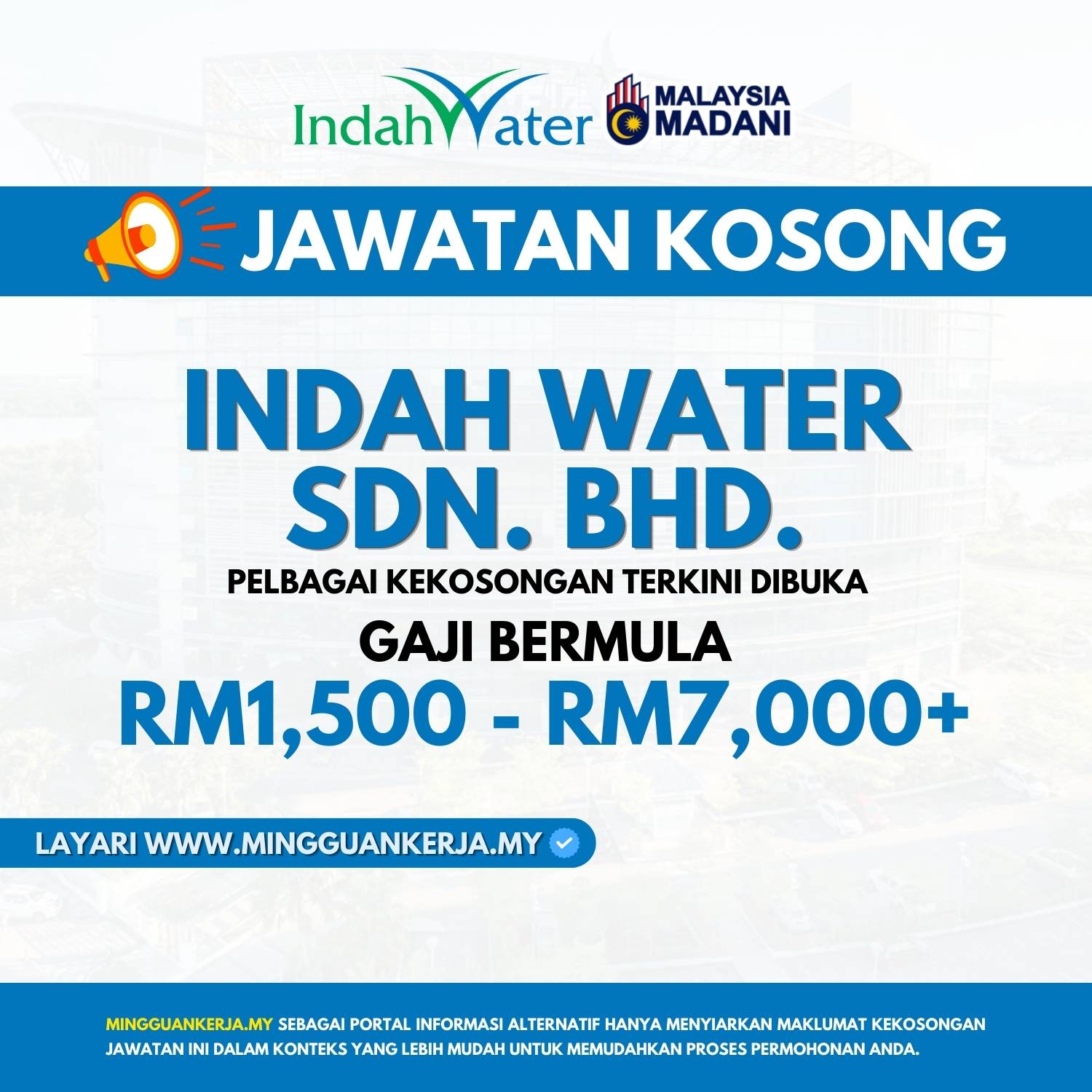 Jawatan Kosong Indah Water : Gaji RM1,500 - RM7,000+ - Mingguan Kerja ...