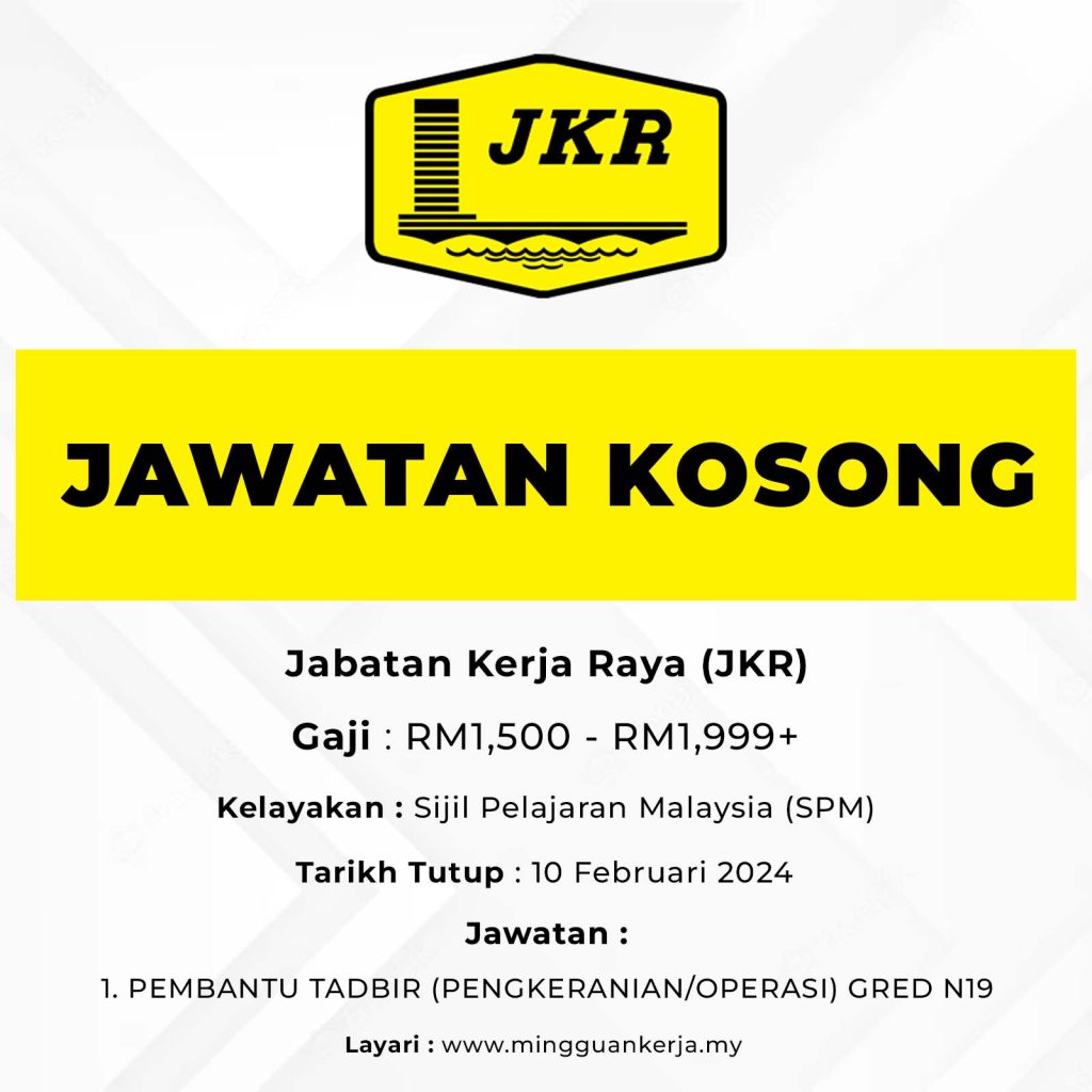 Jawatan Kosong Jabatan Kerja Raya Jkr Personel Mystep Gaji Bermula Rm Rm