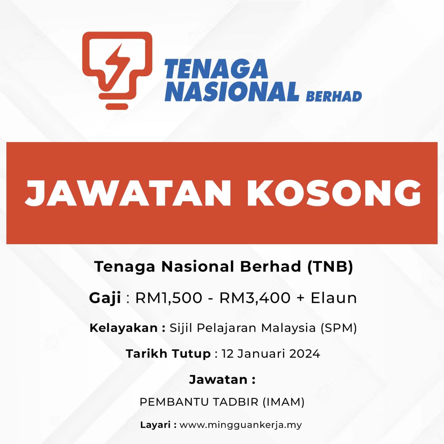 Jawatan Kosong Tenaga Nasional Berhad : Gaji Bermula RM1,500 - RM3,400 ...