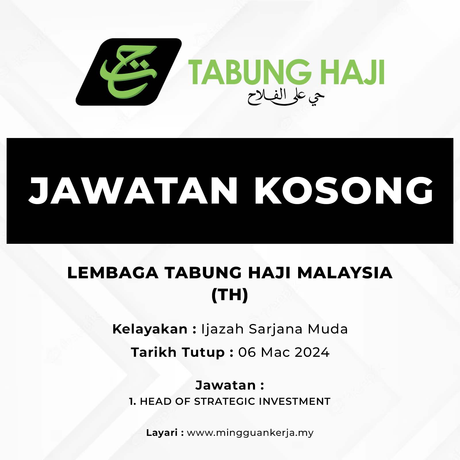 Jawatan Kosong Lembaga Tabung Haji (TH) : Tarikh Tutup 6 Mac 2024 ...